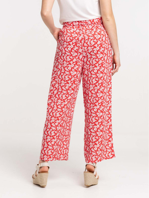 Pantalon large fleuri rouge femme Pantalon large fleuri rouge femme