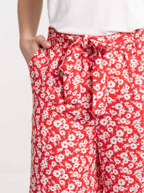 Pantalon large fleuri rouge femme Pantalon large fleuri rouge femme