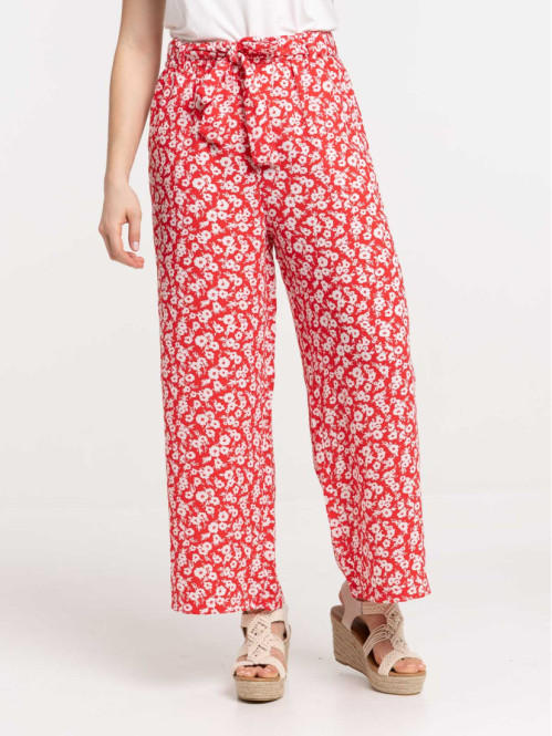 Pantalon large fleuri rouge femme Pantalon large fleuri rouge femme