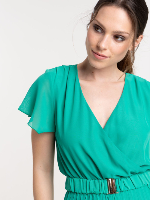 Combinaison plissée coloris gazon femme Combinaison plissée coloris gazon femme