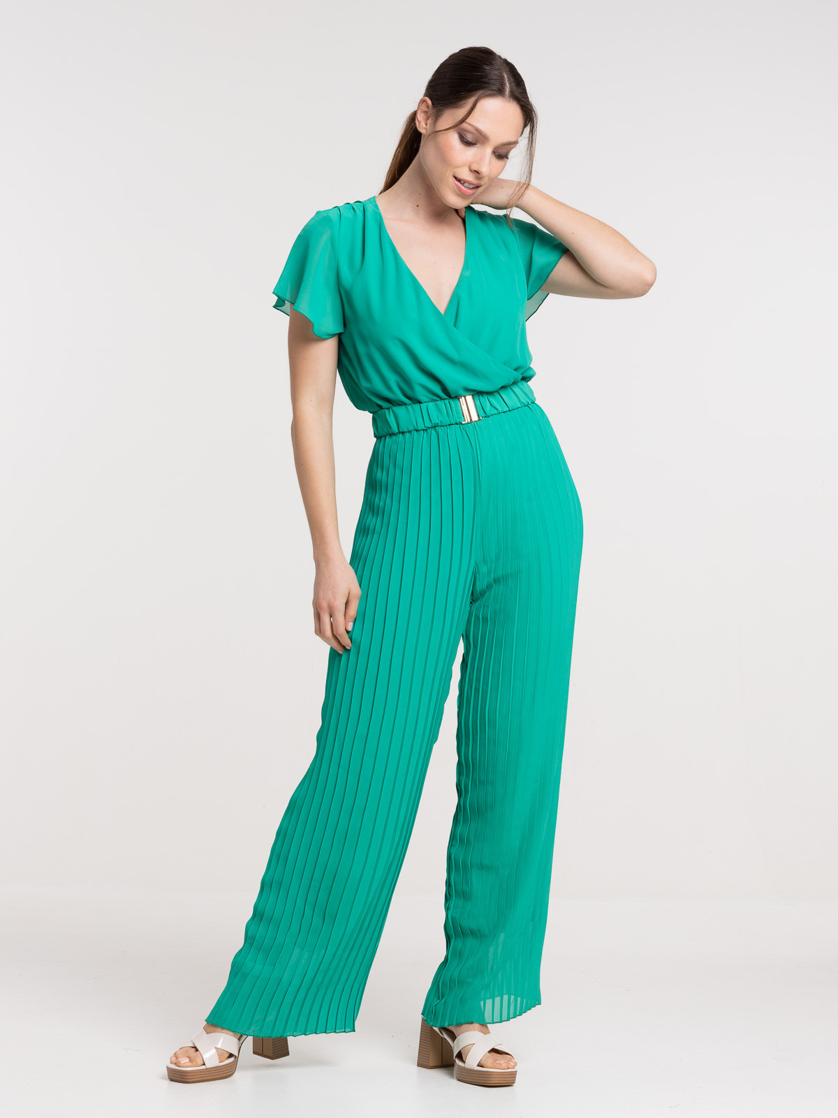 Combinaison plissée coloris gazon femme Combinaison plissée coloris gazon femme