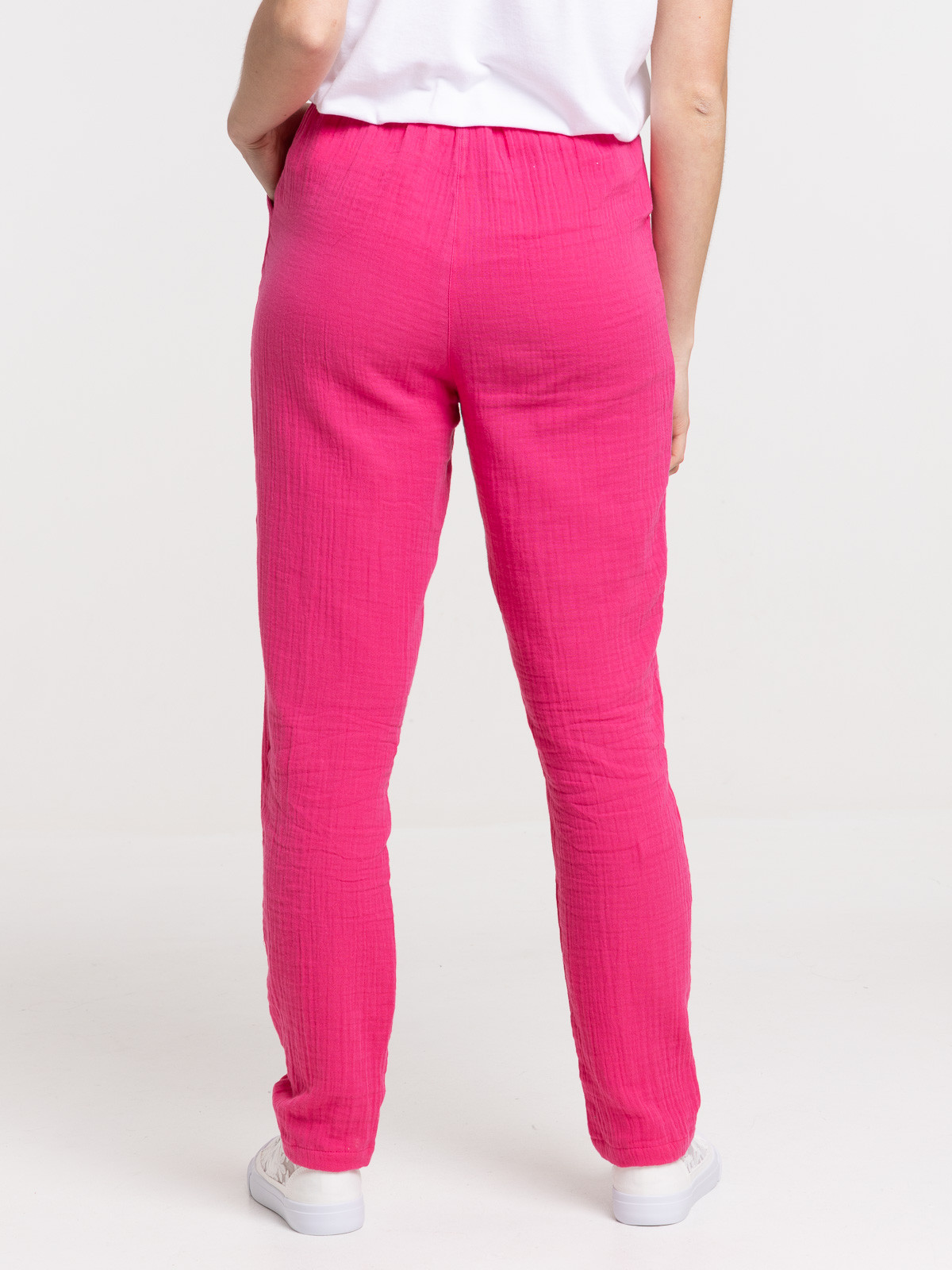 Pantalon double gaze coton fushia femme Pantalon double gaze coton fushia femme