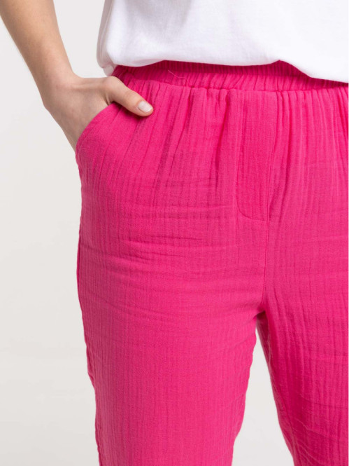 Pantalon double gaze coton fushia femme Pantalon double gaze coton fushia femme