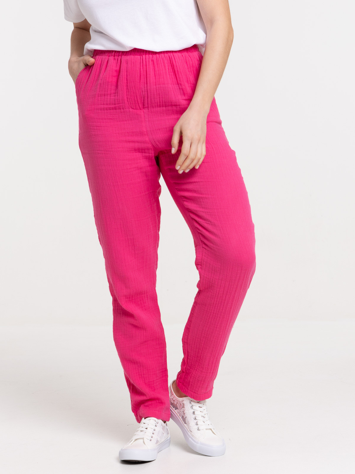 Pantalon double gaze coton fushia femme Pantalon double gaze coton fushia femme