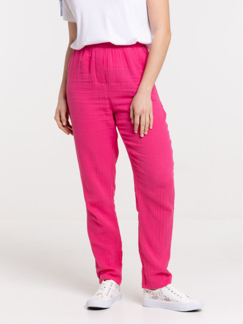 Pantalon double gaze coton fushia femme