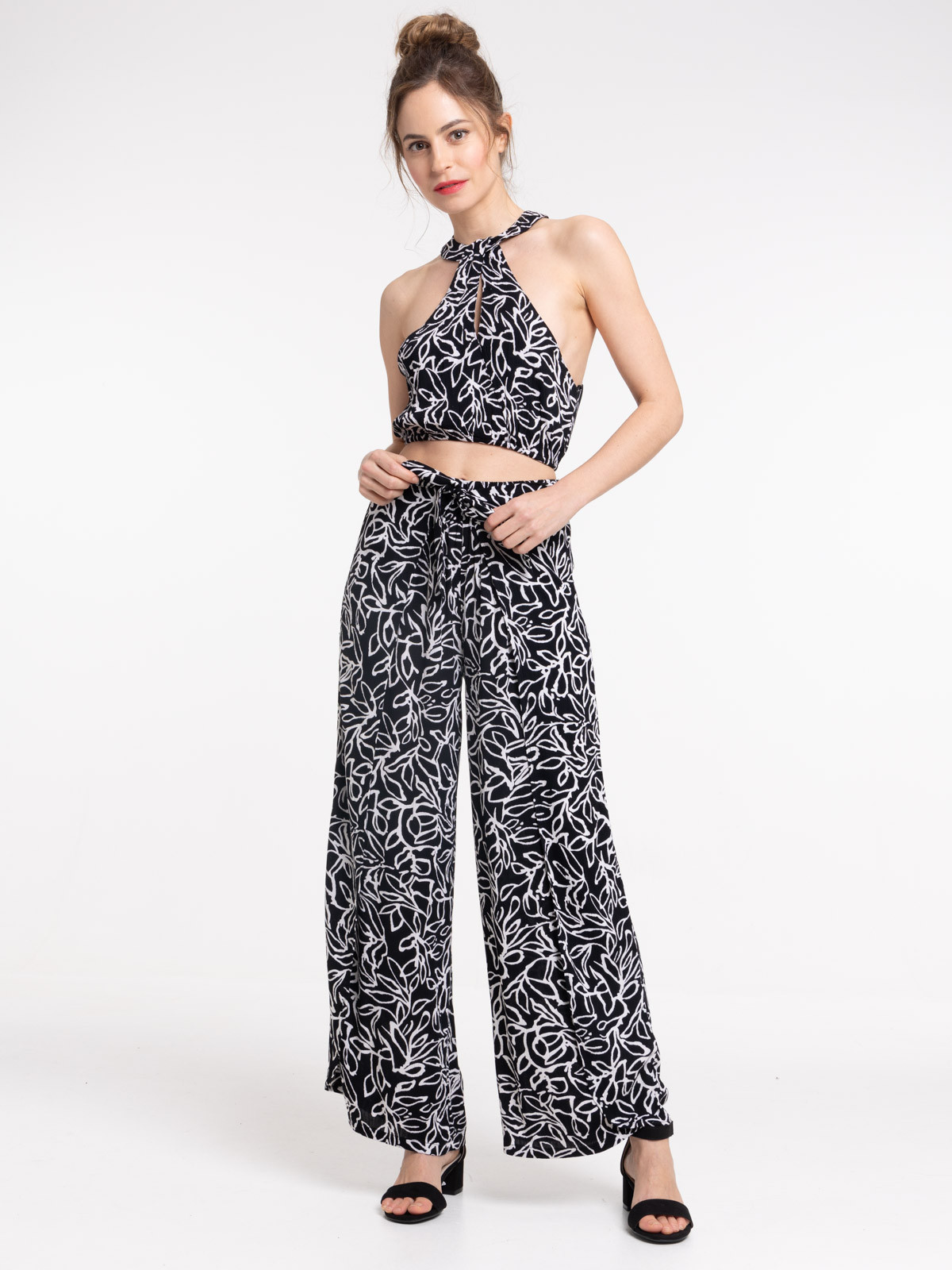 Pantalon imprimé pans à nouer femme