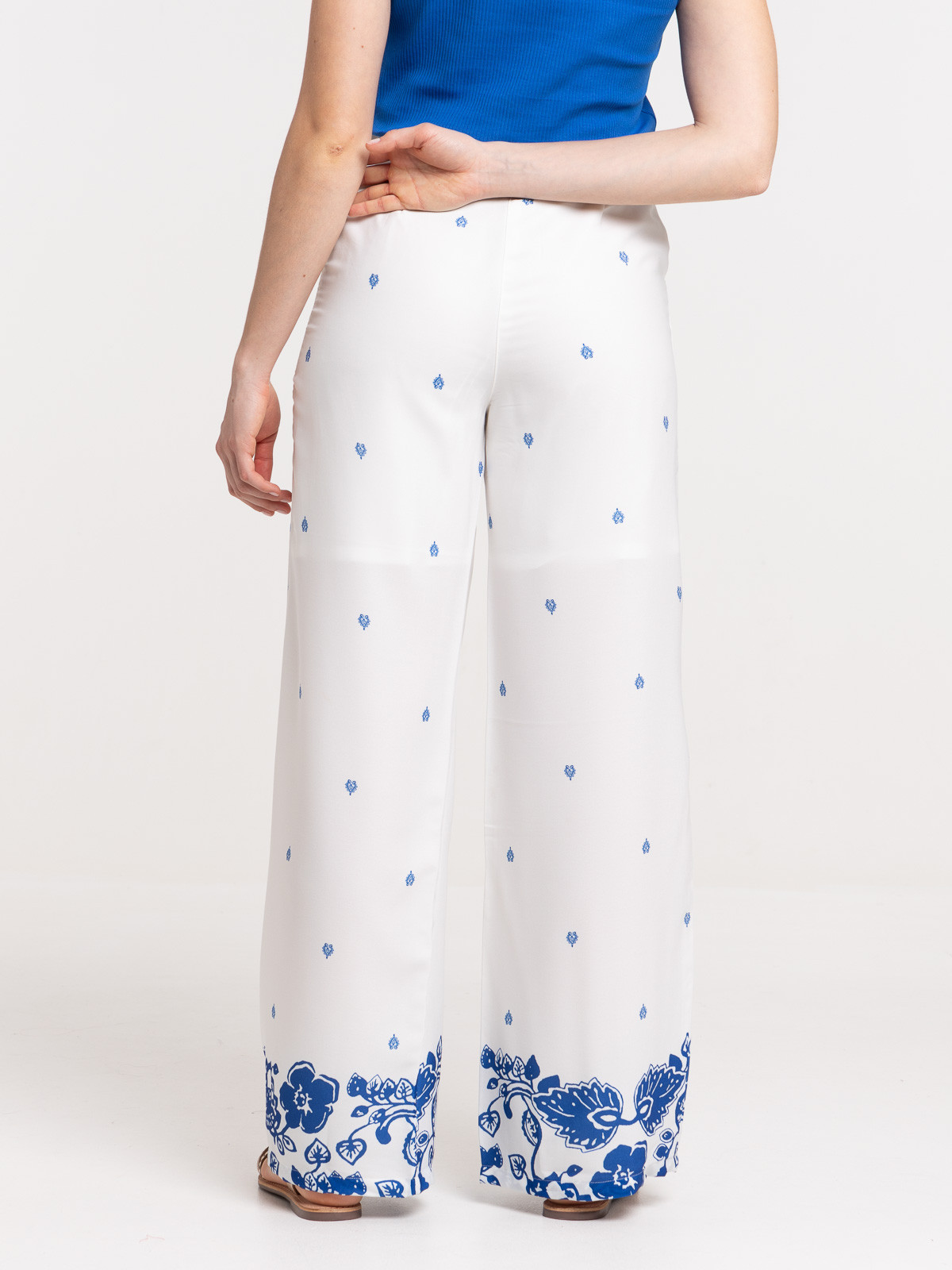 Pantalon large blanc imprimé femme Pantalon large blanc imprimé femme