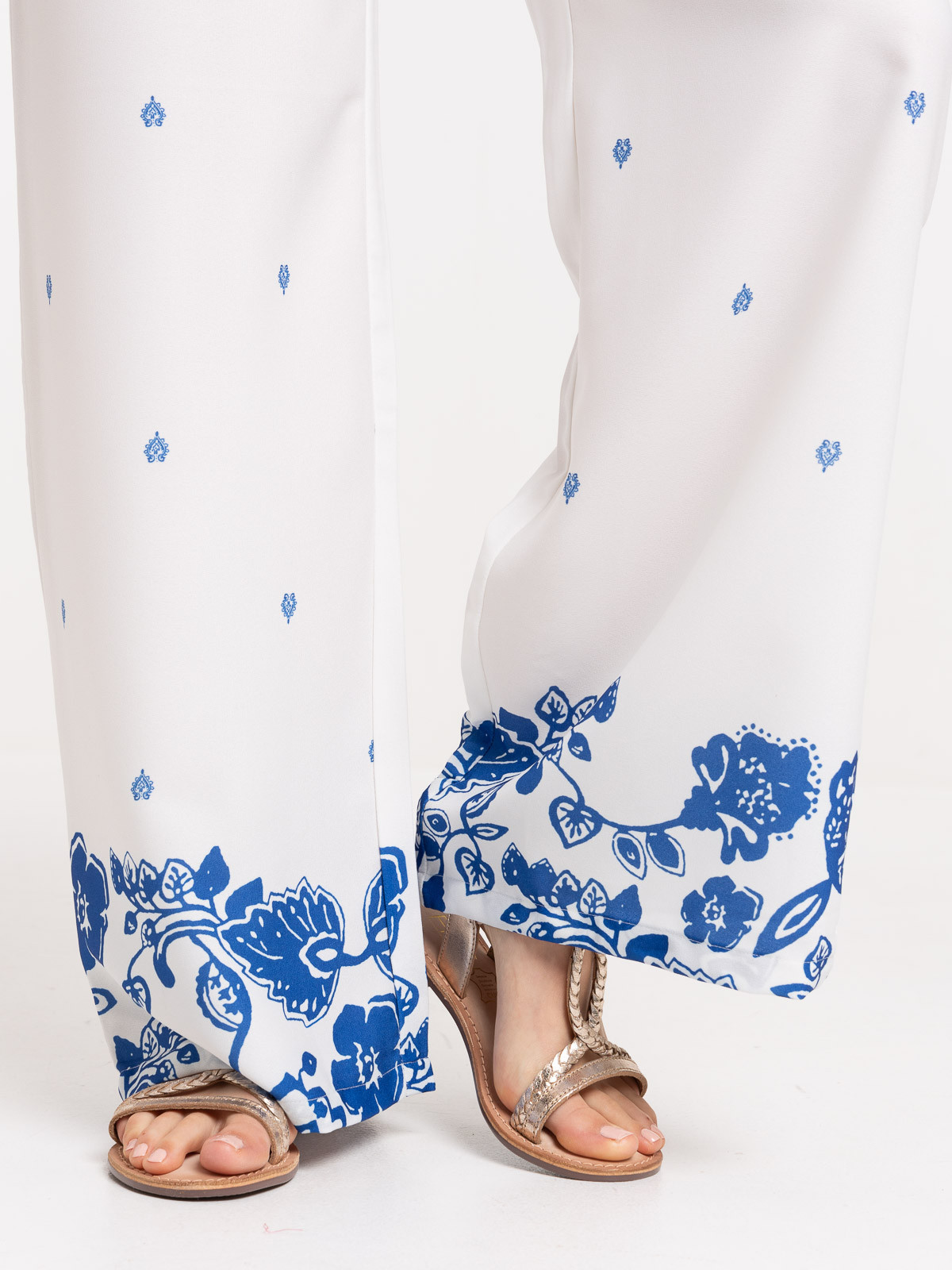 Pantalon large blanc imprimé femme Pantalon large blanc imprimé femme