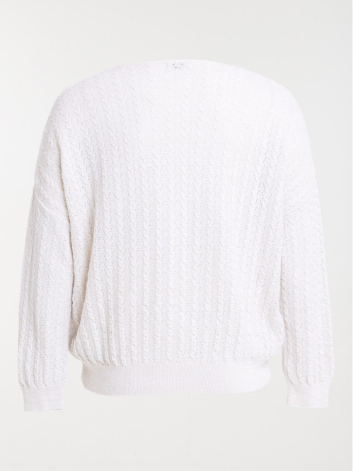 Pull col V écru grande taille femme