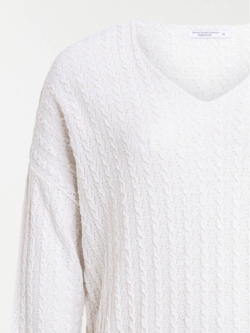 Pull col V écru grande taille femme
