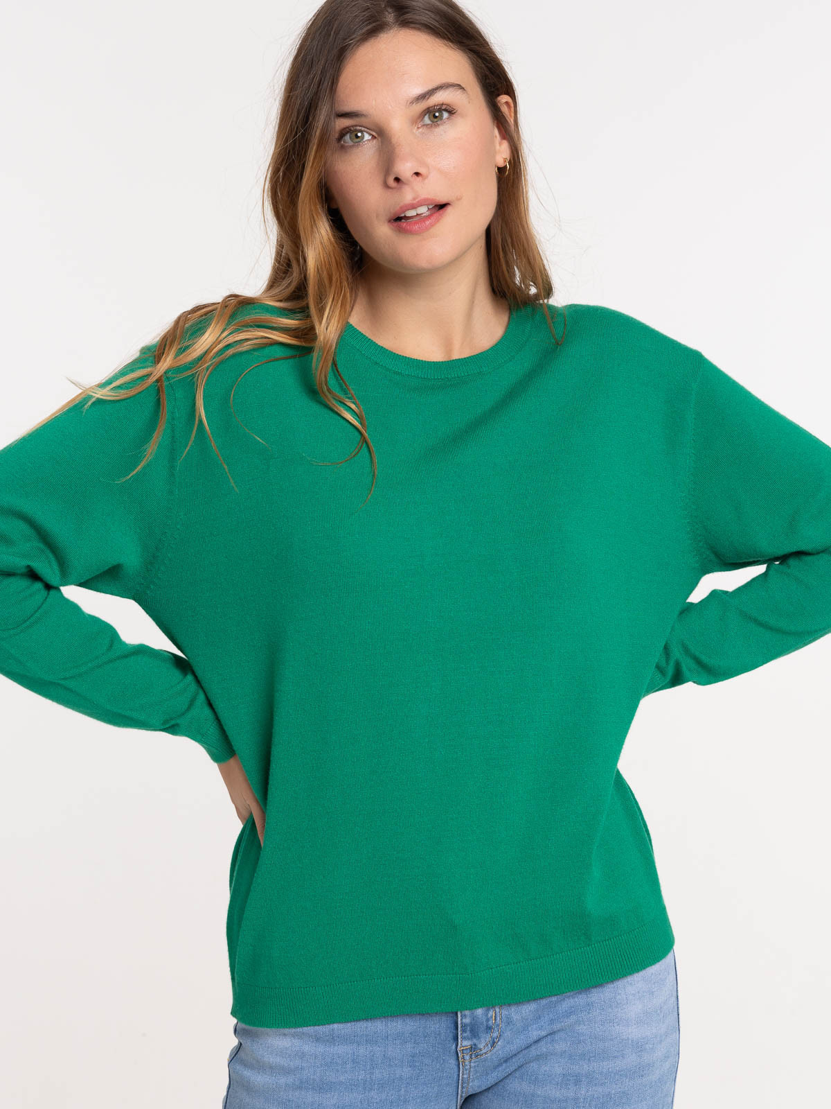Pull vert bosphore col rond femme