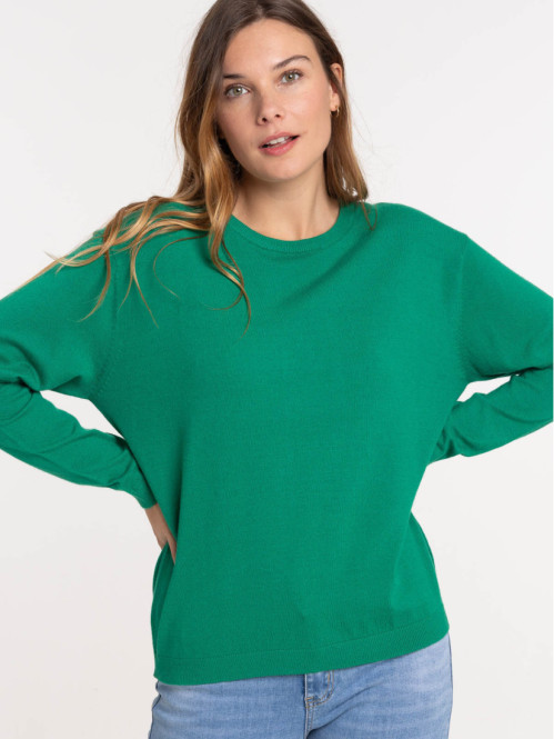 Pull vert bosphore col rond femme