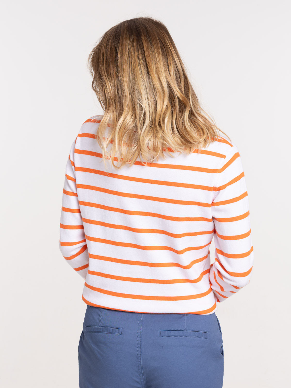 Pull rayé blanc et orange femme Pull rayé blanc et orange femme