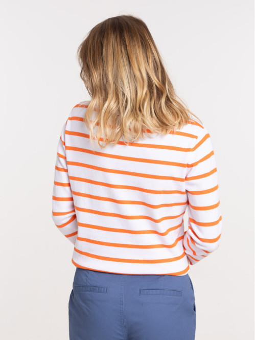 Pull rayé blanc et orange femme Pull rayé blanc et orange femme