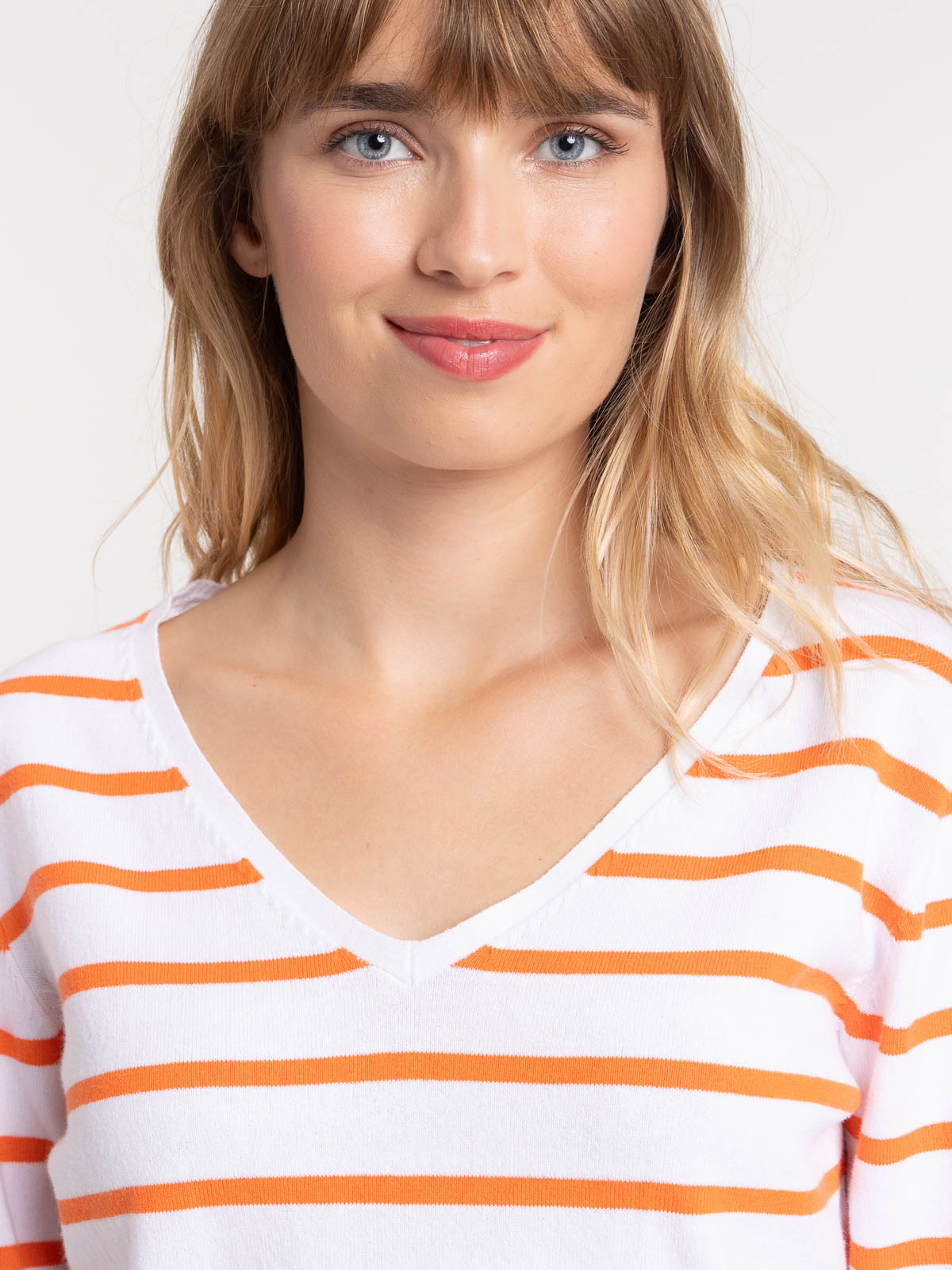 Pull rayé blanc et orange femme Pull rayé blanc et orange femme