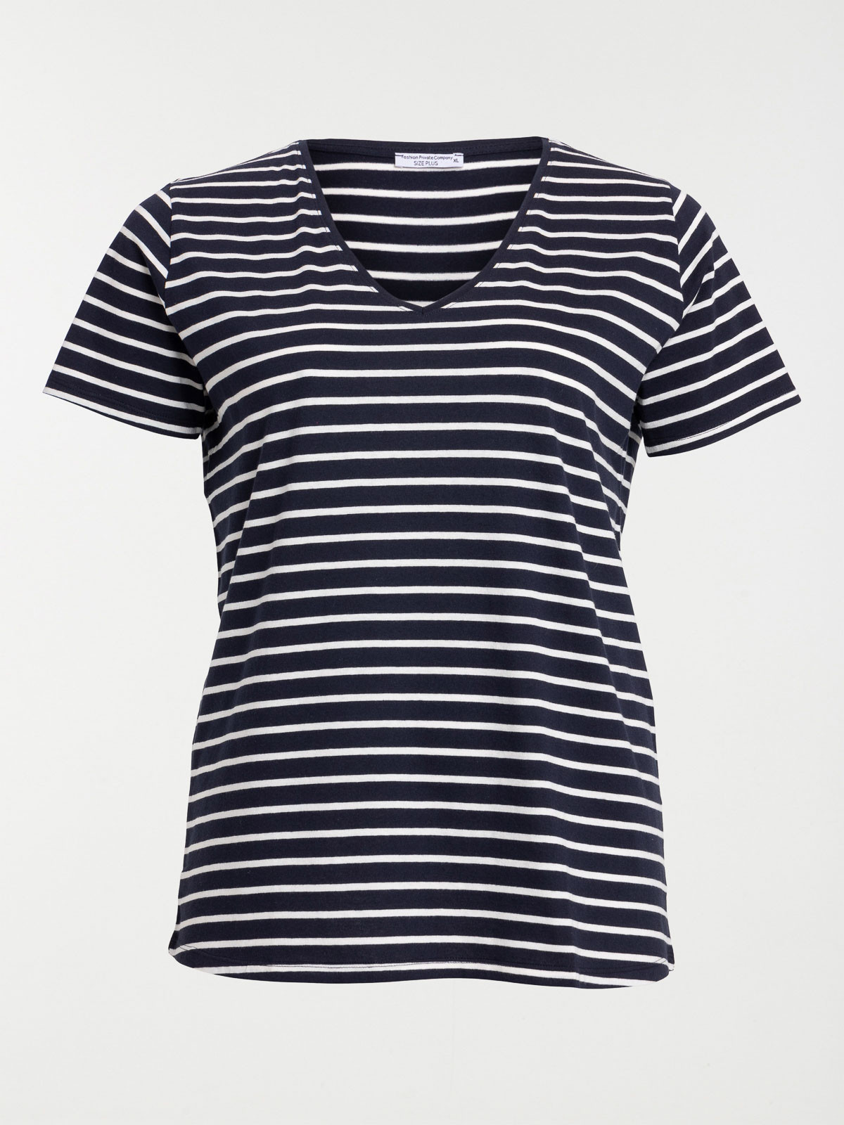 T-shirt col V rayé grande taille femme