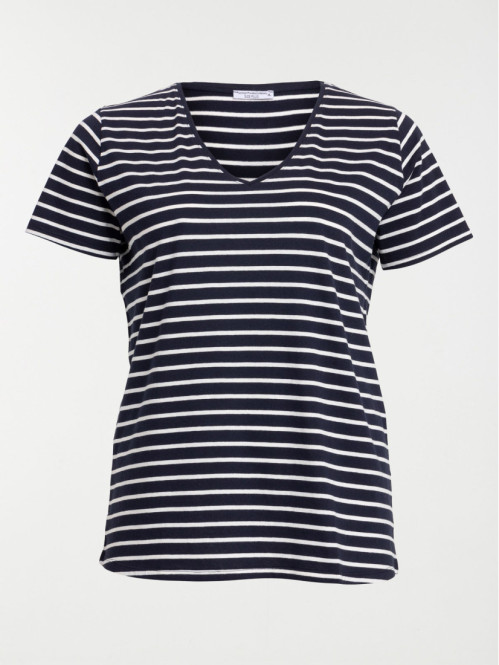 T-shirt col V rayé grande...