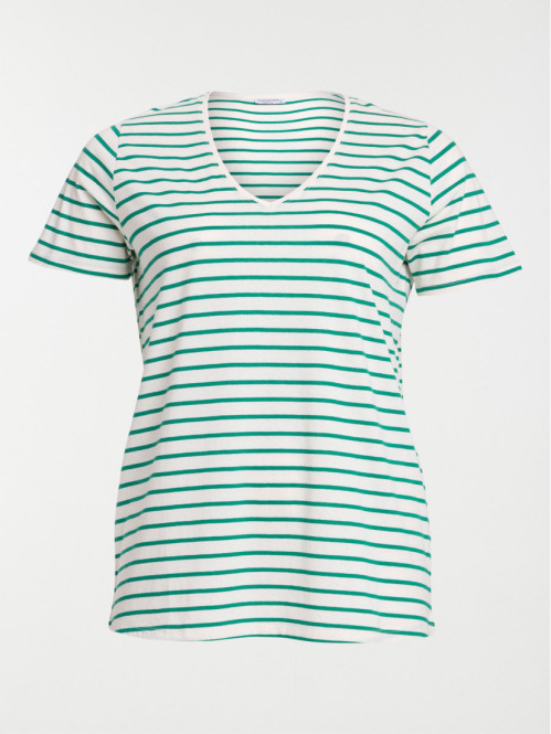 T-shirt rayé col V grande taille femme