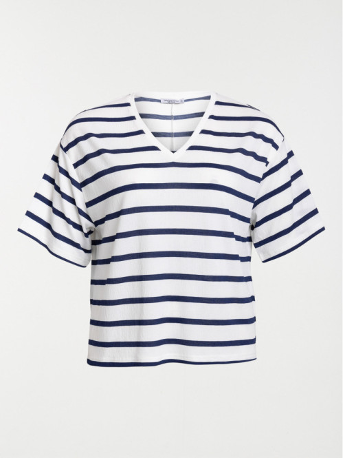 T-shirt rayé col V grande taille femme
