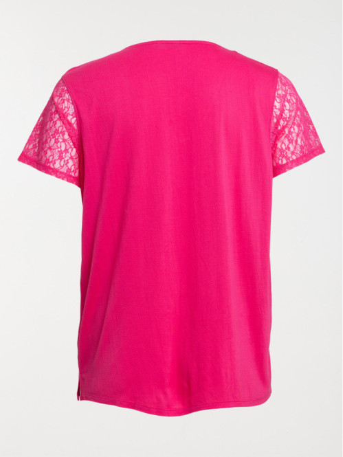 T-shirt col V fushia grande taille femme