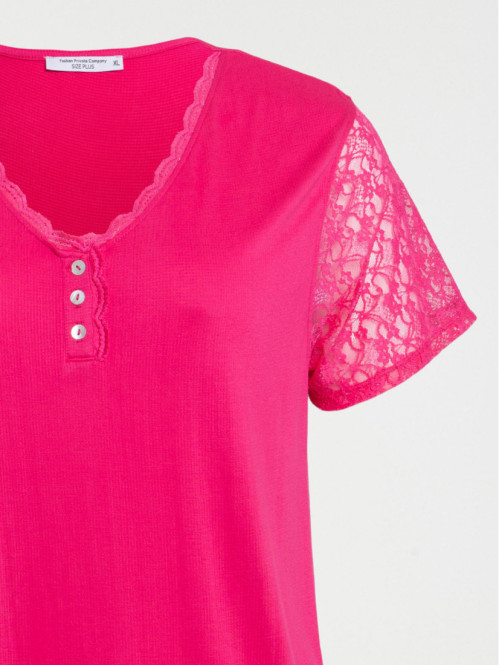 T-shirt col V fushia grande taille femme