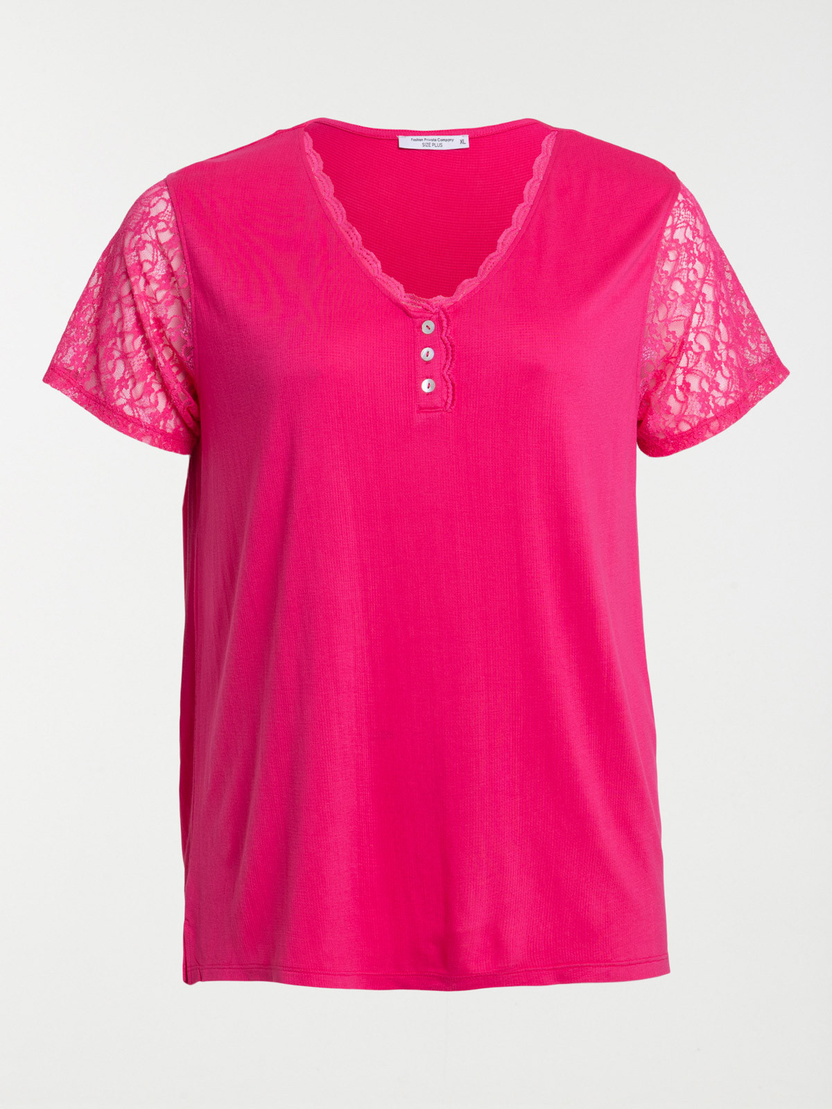 T shirt col V fushia grande taille femme