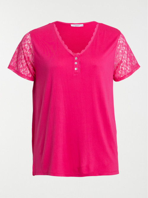 T-shirt col V fushia grande taille femme