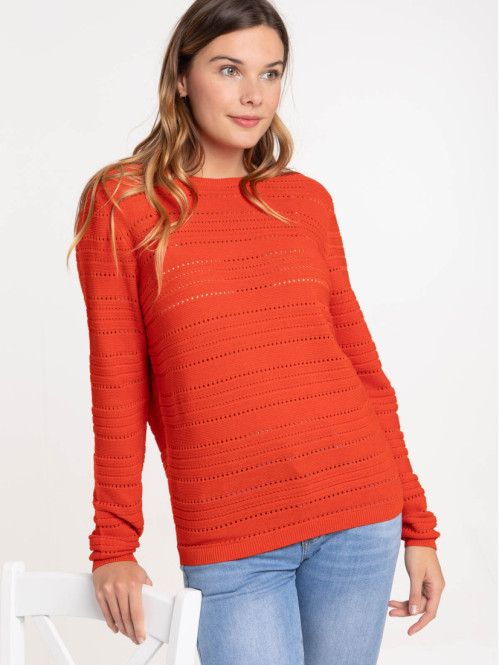 Pull rouge vermillon col rond femme