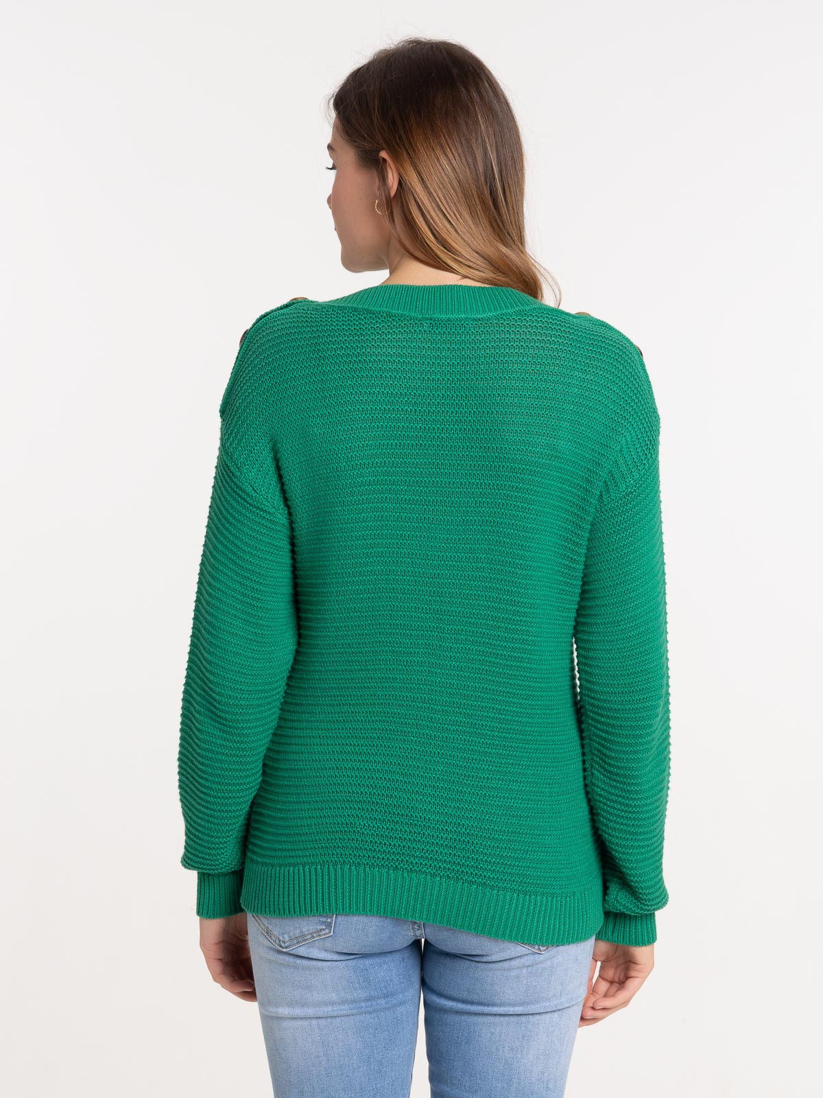 Pull boutons épaules vert bosphore femme