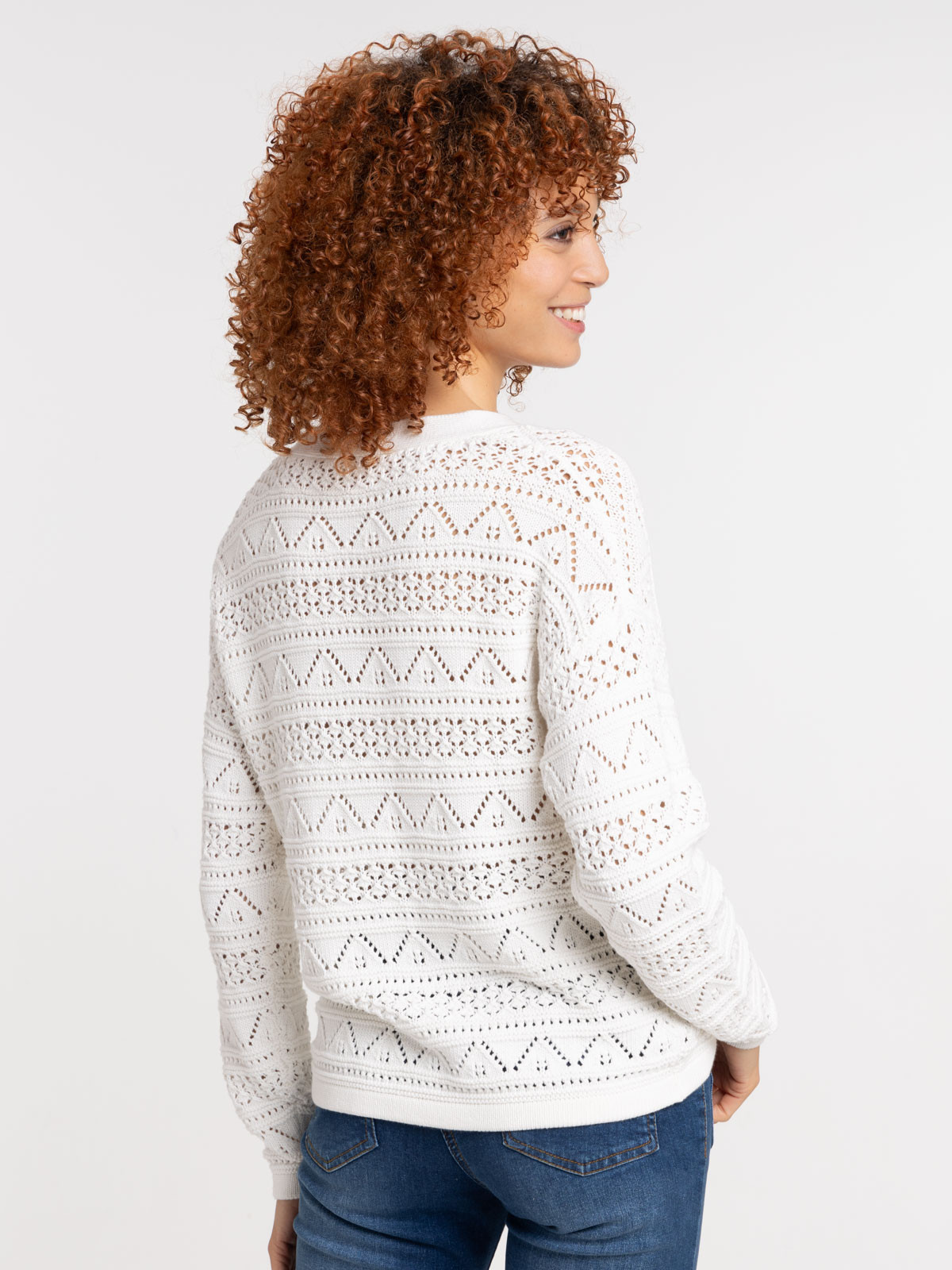 Pull col V écru femme