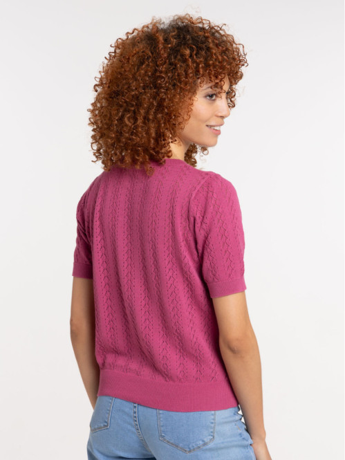 Pull aubergine manches courtes femme