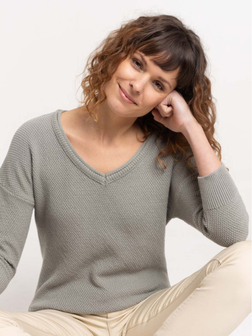 Pull manches longues vert grisé femme