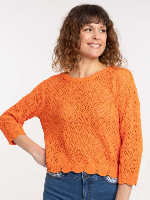 Pull orange vif femme