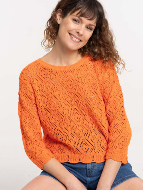 Pull orange vif femme