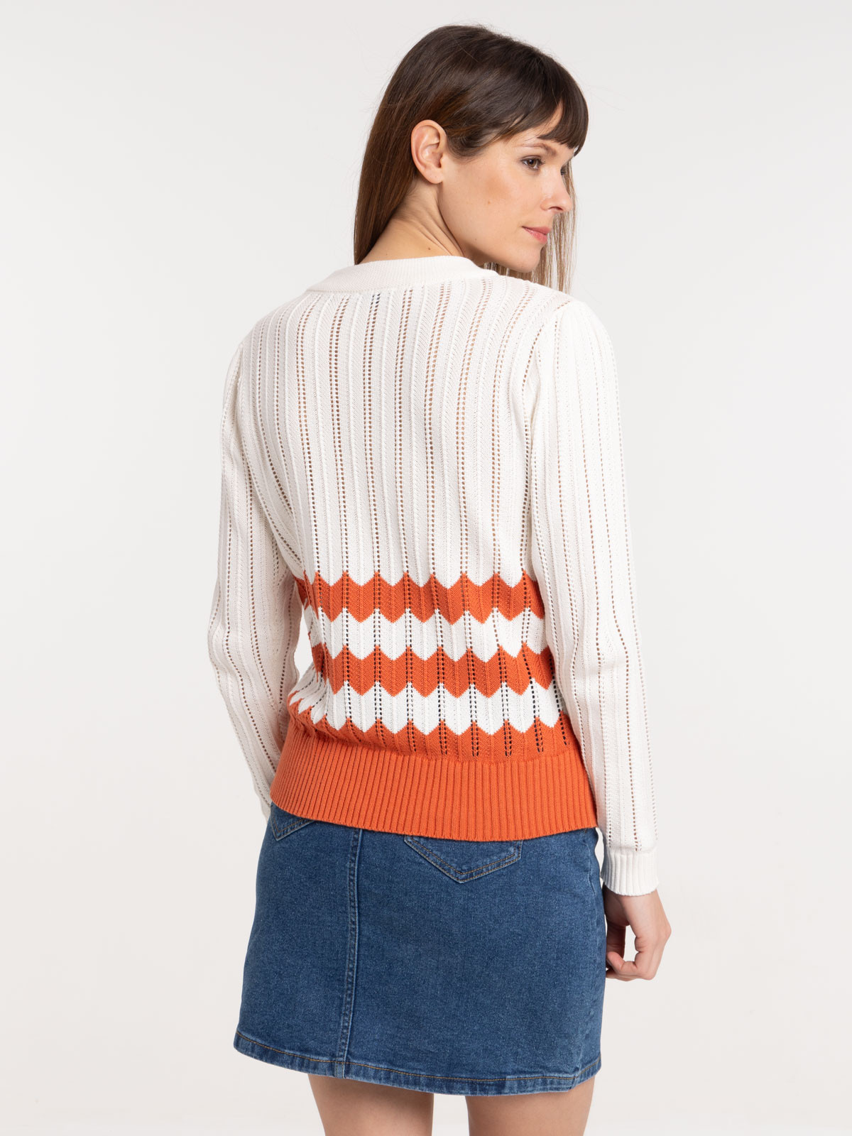 Pull col rond écru femme