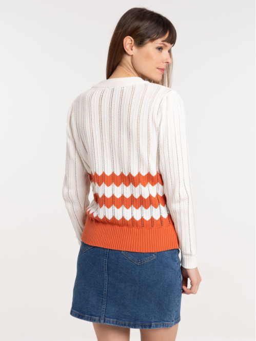 Pull col rond écru femme