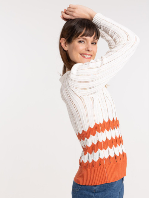 Pull col rond écru femme