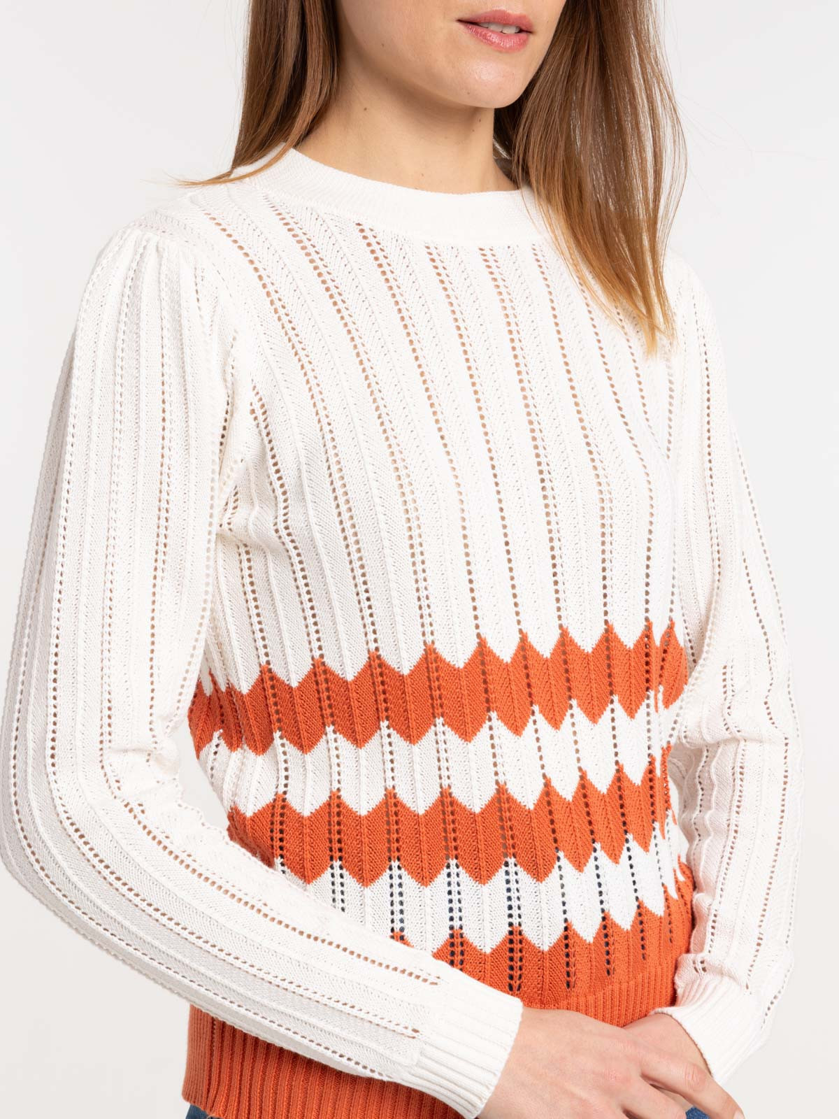 Pull col rond écru femme