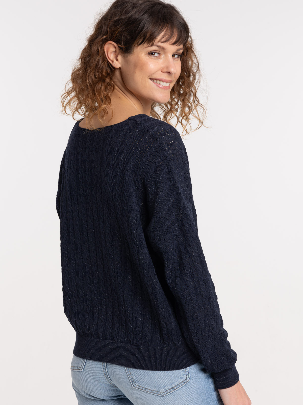 Pull col V marine navy femme
