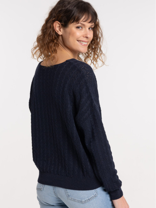 Pull col V marine navy femme