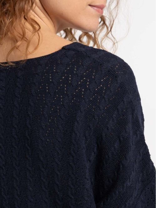 Pull col V marine navy femme