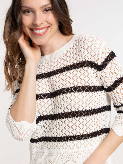 Pull crochet rayé femme