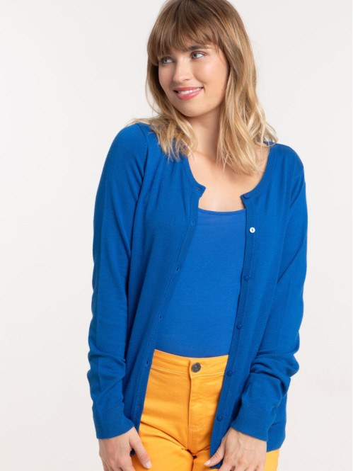Gilet fin boutonné cobalt femme