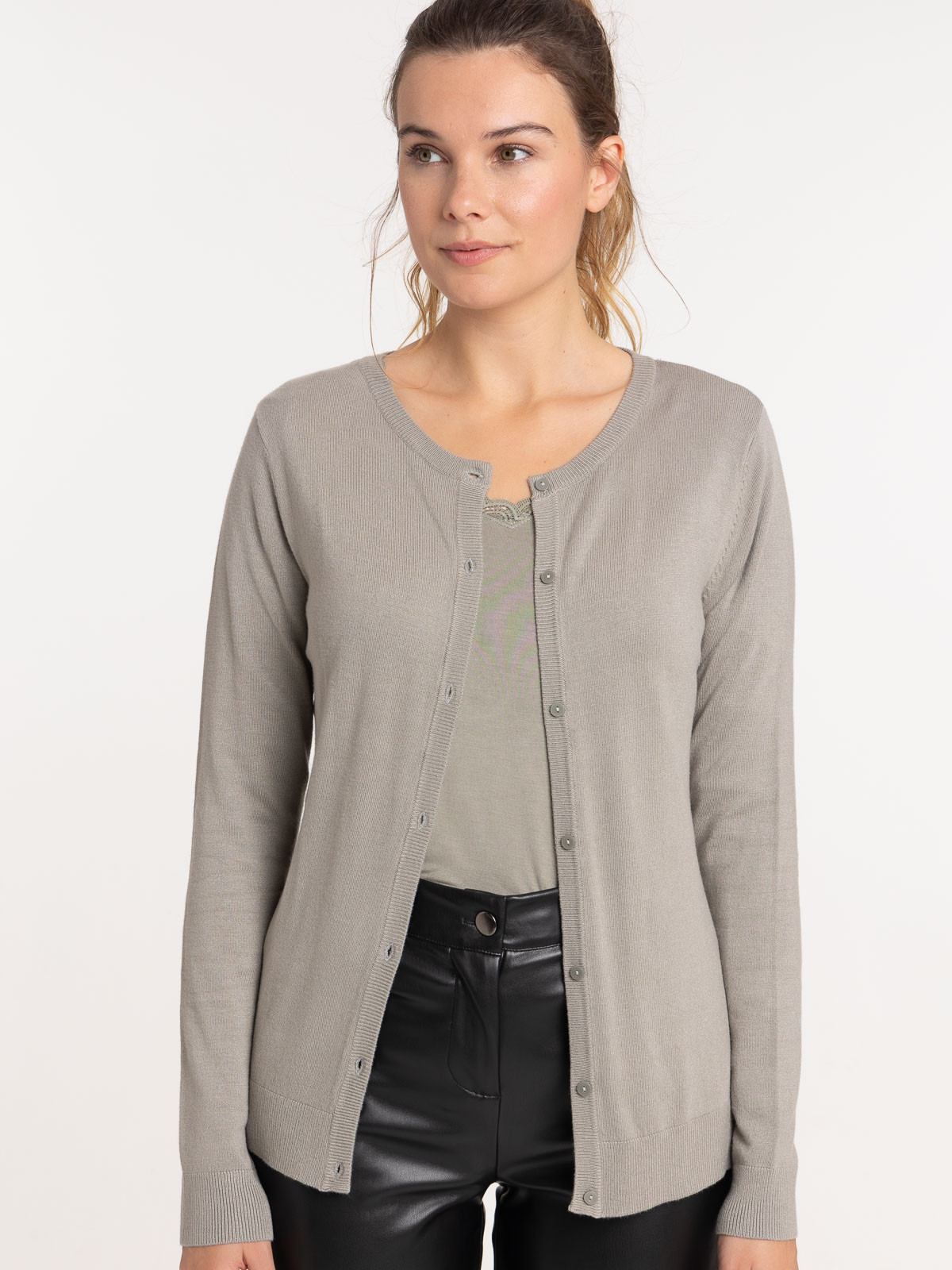 Gilet fin boutonné vert grisé femme Gilet fin boutonné vert grisé femme