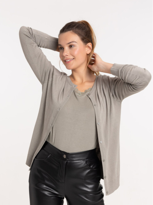 Gilet fin boutonné vert grisé femme