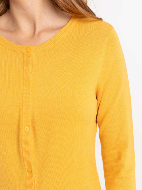 Gilet fin boutonné jaune soleil femme Gilet fin boutonné jaune soleil femme