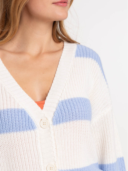 Gilet col V boutonné rayé femme