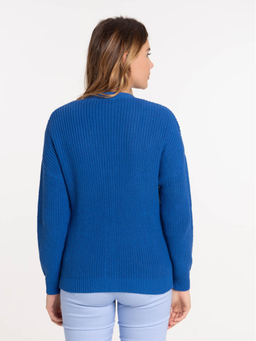 Gilet col V boutonné cobalt femme Gilet col V boutonné cobalt femme