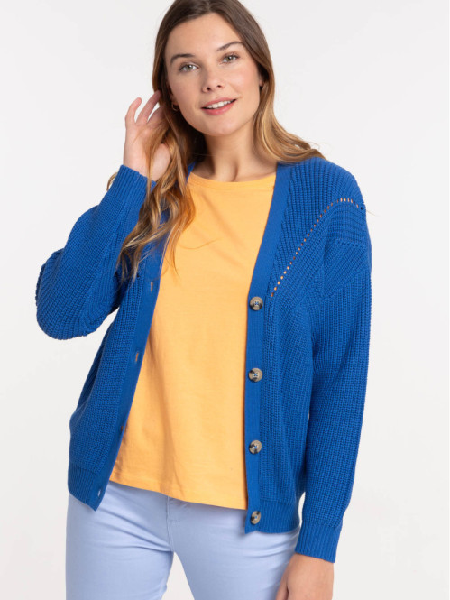 Gilet col V boutonné cobalt femme Gilet col V boutonné cobalt femme