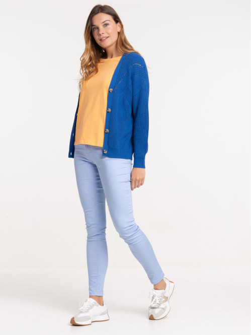 Gilet col V boutonné cobalt femme